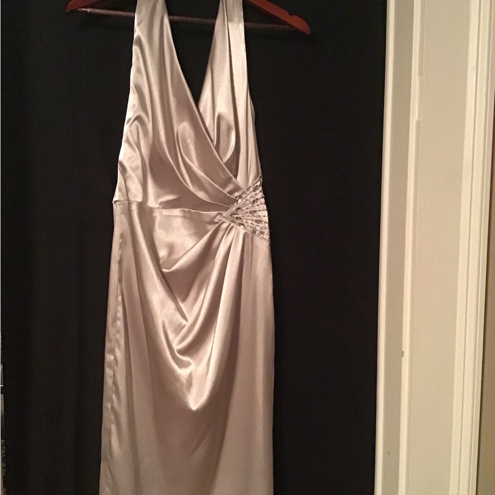 London Times-Beige Sateen Halter Dress Size 10